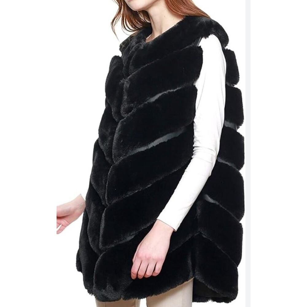 Mitchies Rex Rabbit Fur Vest Black Chevron Fur Zip Vest Silk Lining XL